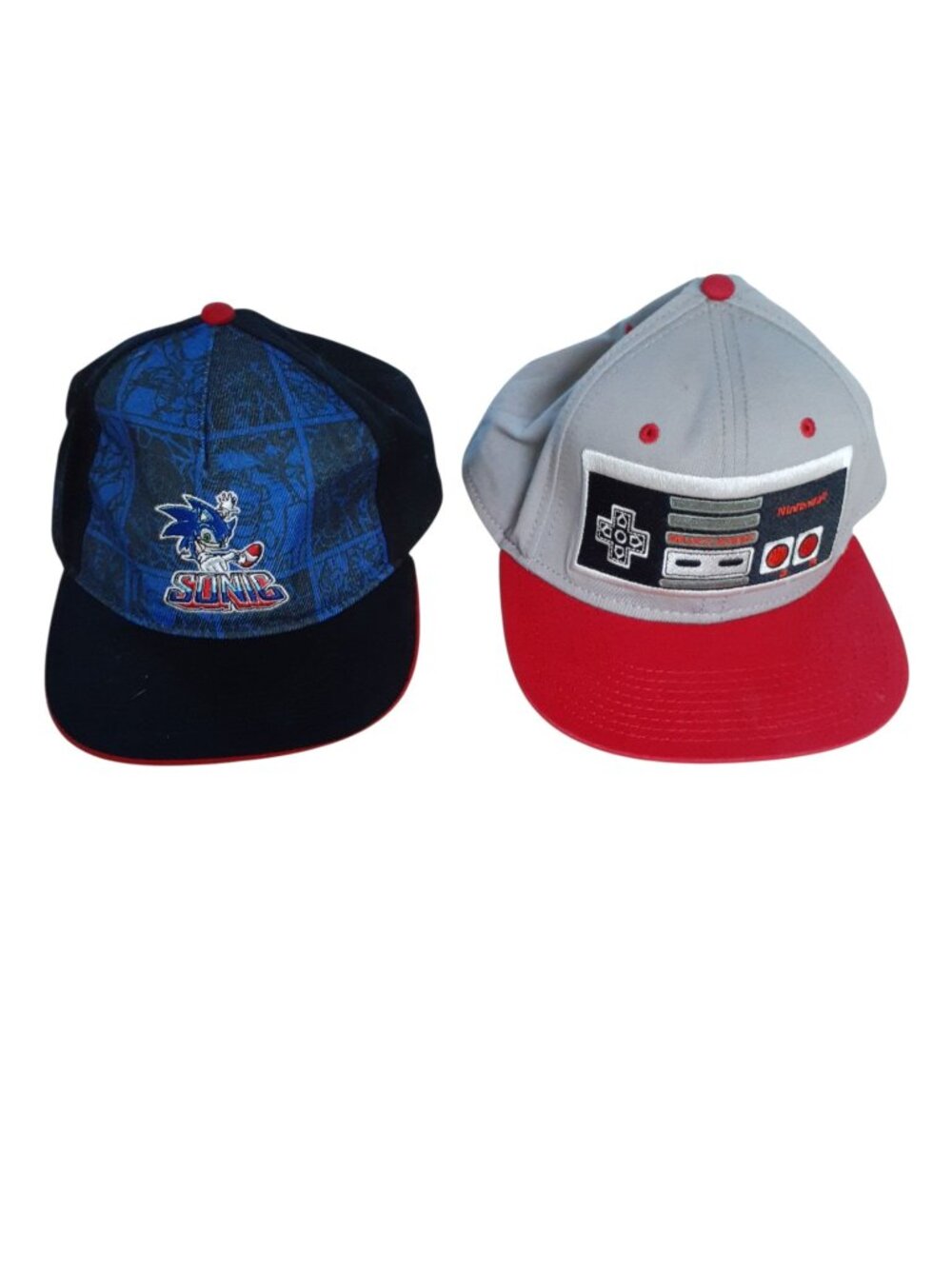 Set of 2 Sega Sonic The Hedgehog & Nintendo Controller Patch Snapback Caps